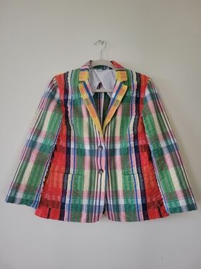 Signature Multicolor Plaid Blazer with Red, Green & Yellow Accents